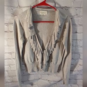 Denim & Supply Ralph Lauren Button Up Cardigan Small Gray Ruffle Front Sweater